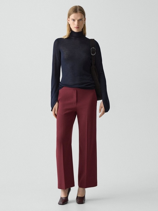 Theory Pants - Theory Wide-Leg Pull-On Pant in Admiral Crepe Grenache office suiting designer